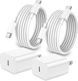 20w usb-c charger with 2 x 6ft cables for apple devices - 2 pack fast wall adapter