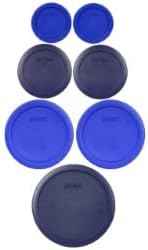 Pyrex (2) 7202-PC Green, (2) 7200-PC Orange, (2) 7201-PC Cobalt Blue, (1) 7402-PC Red Food Storage Lids - Made in USA