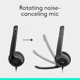 Logitech H390 black stereo wired headset with noise cancelling mic for PC, laptop, Chromebook