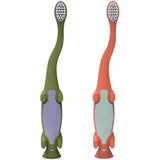 Dr Brown's Baby Toddler Toothbrush Green and Orange Dinosaur 2-Pack Ages 1-4 Years Soft Bristles Suction Cup Base