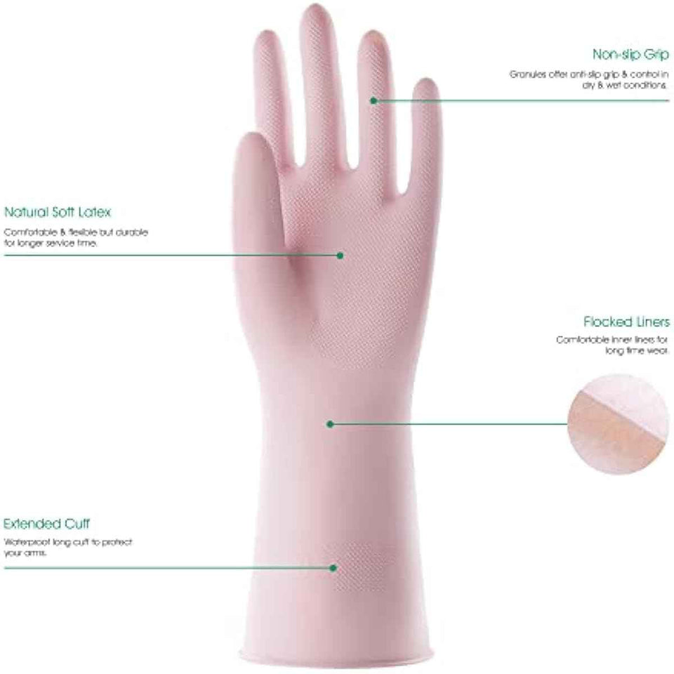 COOLJOB Medium Household Rubber Gloves with Cotton Liner, Non-slip Grip, and Waterproof Long Lasting Dishwashing Gloves for Kitchen and Bathroom Cleaning, Light Pink, 1 Pair