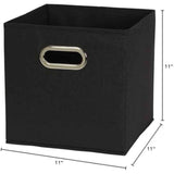 Household Essentials Foldable Fabric Storage Bins 6 Piece Set, Strong Poly-Woven Fabric, Sturdy Chipboard Sides, Grommet Front Handle, Stackable and Foldable, Classic Design, Black