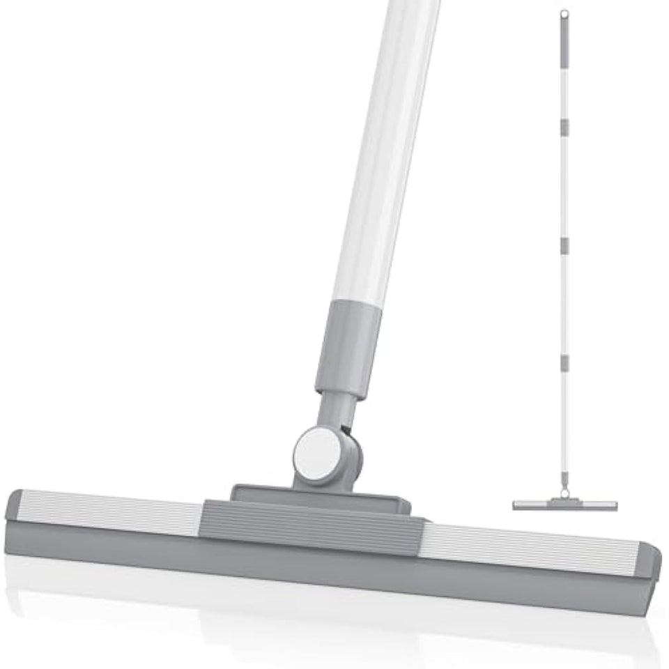 180° Rotating Floor Squeegee with 52'' Long Handle for Floor, Window, and Bathroom Cleaning (White)