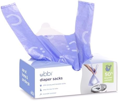 Ubbi Lavender Scented Disposable Diaper Sacks, Easy-To-Tie Tabs, 200 Count