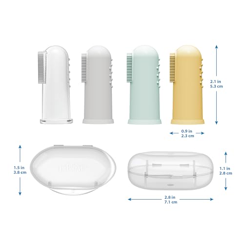 Dr. Brown's 100% Silicone Baby Finger Toothbrush and Toothpaste Set, 2-Pack Toothbrush with Storage Case, Fluoride-Free Strawberry Toddler Toothpaste, Gray & Light-Green