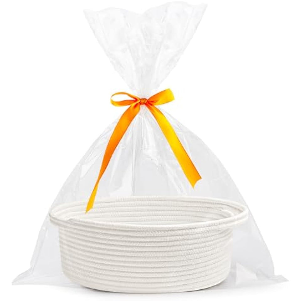 Pro Goleem Small Woven White Easter Basket with Handles, Durable Burr Material, 12" x 8" x 5", Baby Toy Storage