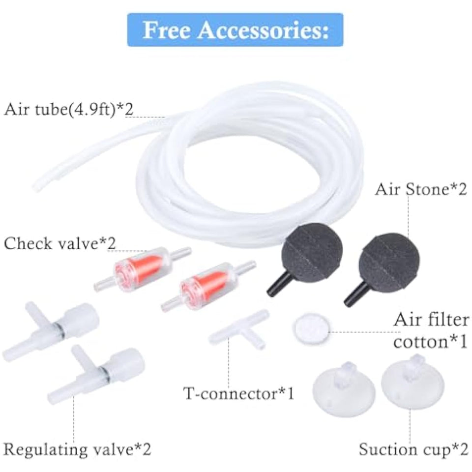 hitop whisper adjustable fish tank aerator with dual outlet for 20 to 100 gallon aquariums