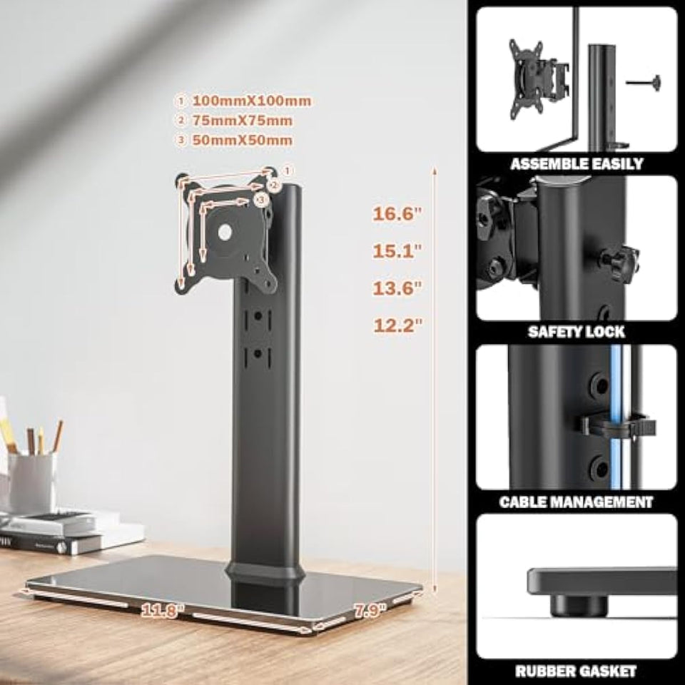 single lcd computer monitor free-standing desk stand mount riser for 13-32 inch screen with swivel and height adjustable