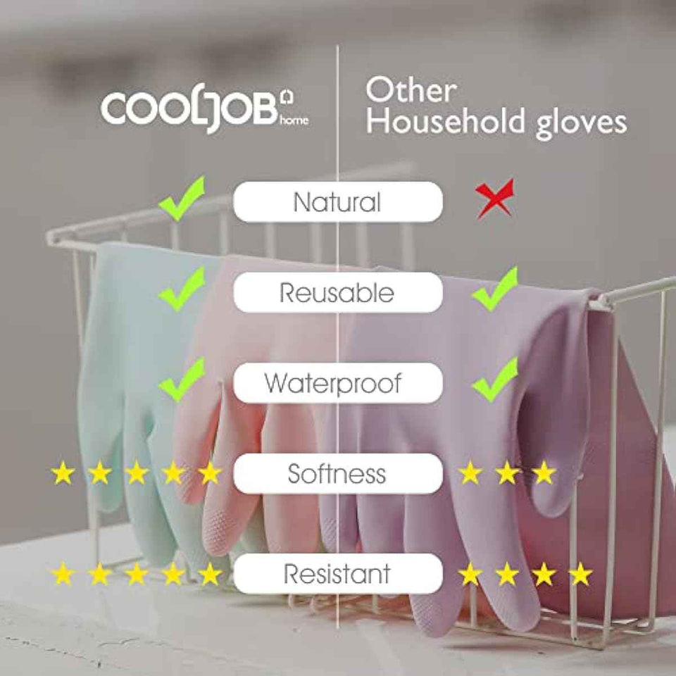 COOLJOB Medium Household Rubber Gloves with Cotton Liner, Non-slip Grip, and Waterproof Long Lasting Dishwashing Gloves for Kitchen and Bathroom Cleaning, Light Pink, 1 Pair