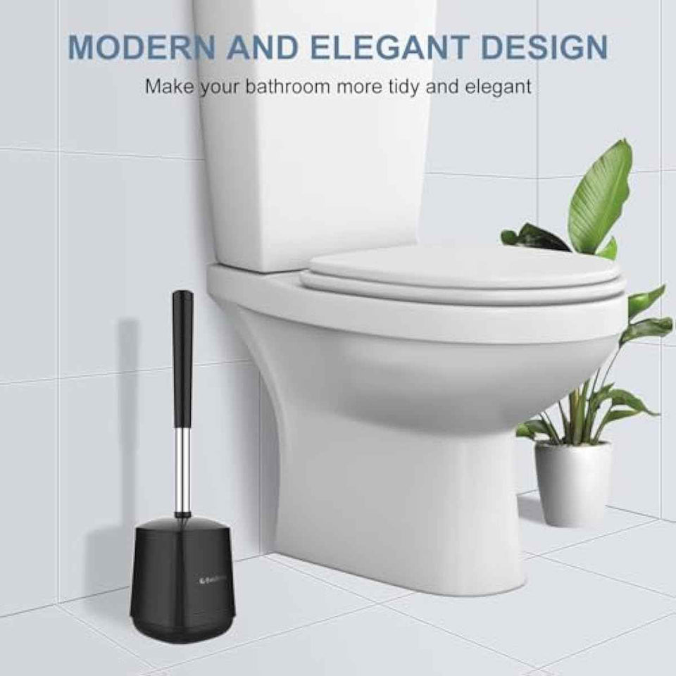 SetSail Toilet Brush and Holder, Self Closing Lid Toilet Bowl Brushes Holder and Extra Long Handle Ventilated Toilet Brush Set for Bathroom Cleaning, Nylon Bristles, Black