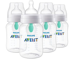 Philips Avent 9oz Anti-Colic Baby Bottle with AirFree Vent, 4pk, Clear, Flow 2 Nipples, 1m+