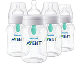 Philips Avent 9oz Anti-Colic Baby Bottle with AirFree Vent, 4pk, Clear, Flow 2 Nipples, 1m+