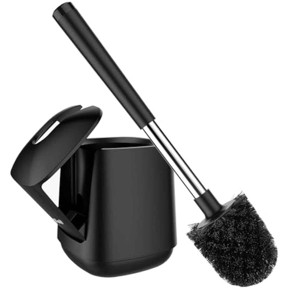 Setsail toilet brush and holder set, self-closing lid, long handle, easy cleaning, bathroom cleaning essentials