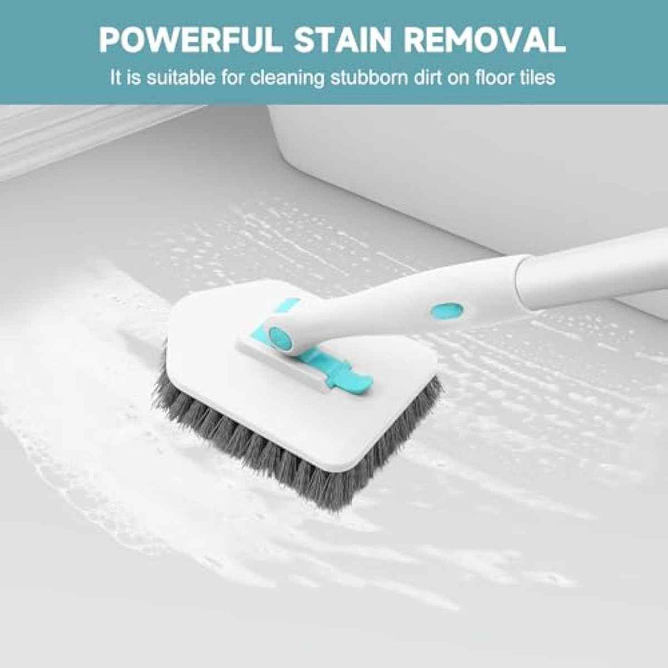 nacena Shower Scrubber with Long Handle, 3 in 1 Tile Tub Scrubber Brush with 3 Detachable Cleaning Heads Adjustable Handle Shower Cleaner Brush for Bathroom, Kitchen, Toilet, Wall, Sink, Blue White