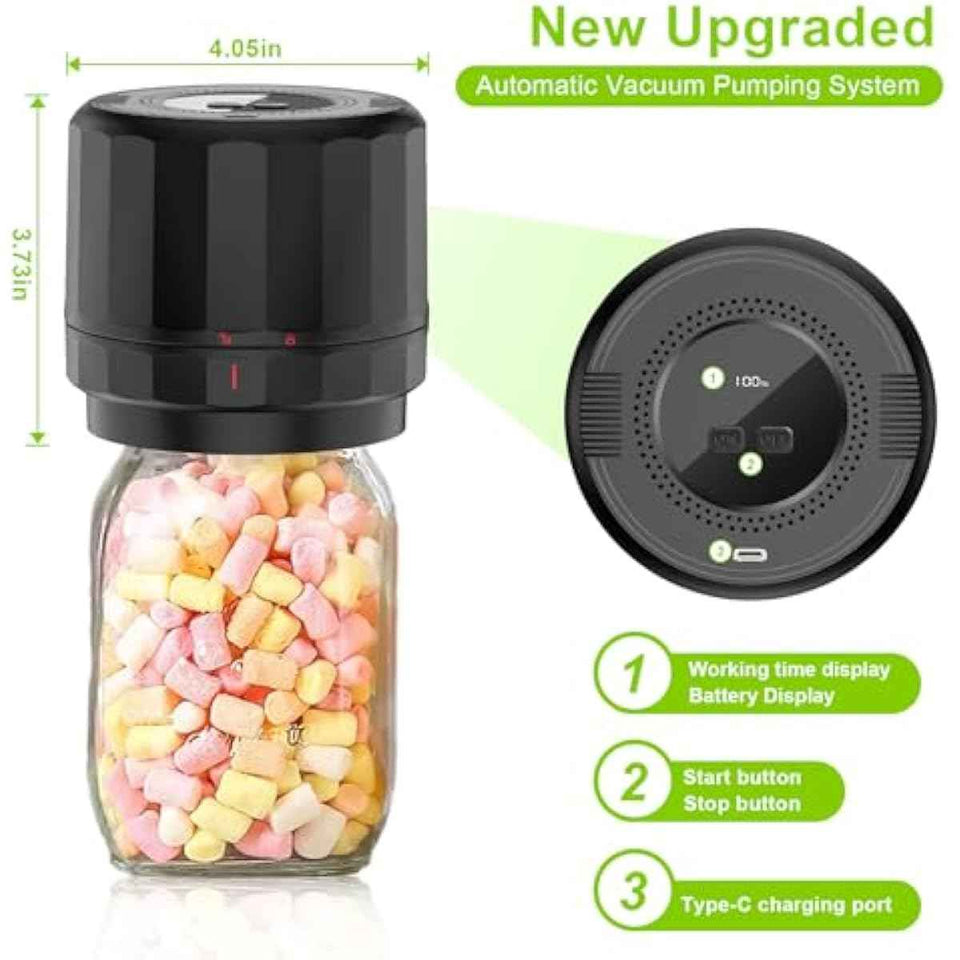 M11 Electric Vacuum Sealer Kit for Wide and Regular Mason Jars with Black Vacuum Sealing Machine and Food Storage Lids