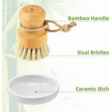 SUBEKYU Bamboo Dish Scrub Brush with Sisal Bristles for Natural Kitchen Cleaning