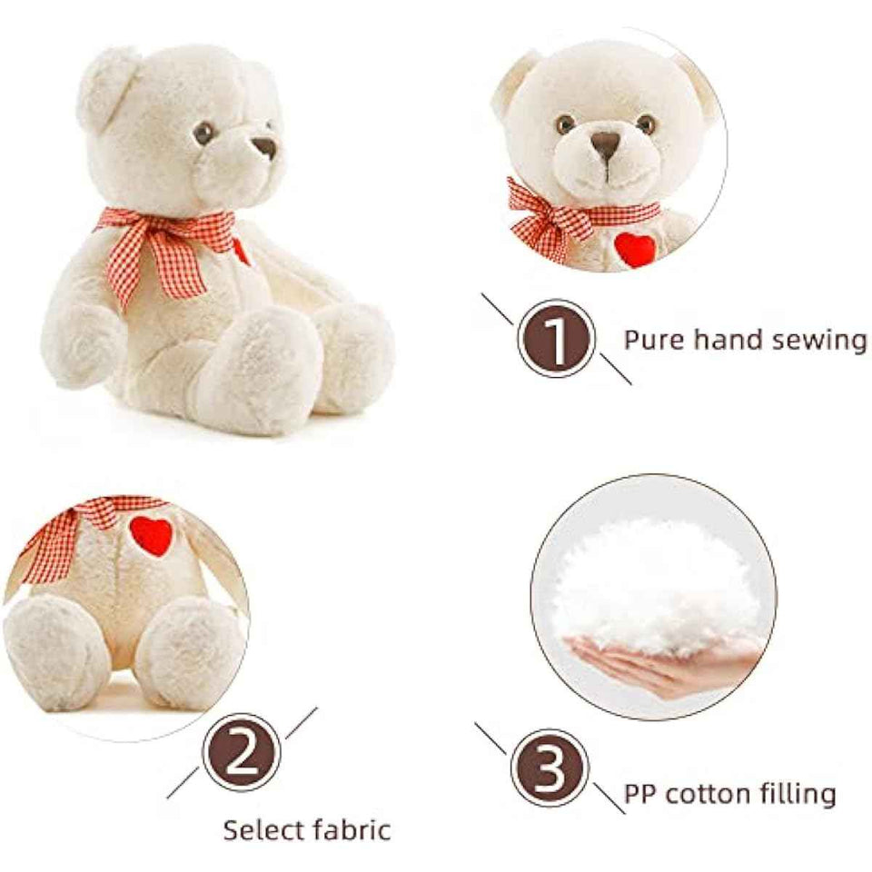 11.4 inch small white teddy bear with heart soft cuddly plush gift for kid girlfriend boyfriend