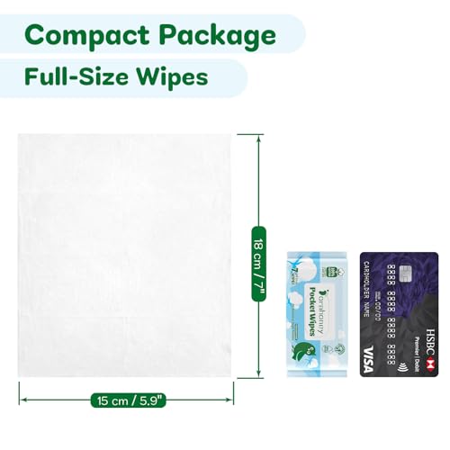 100% Cotton, 99% Purified Water, Hypoallergenic Mini Wet Wipes, Unscented, 56 Count for Travel Essentials