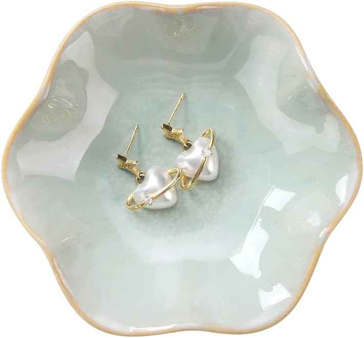 Lotus Leaf Shape Decorative Ring Tray, Small Key Bowl, Ceramic Trinket Tray Jewelry Dish Organizing Necklace Earrings, Home Decoration for Mom Best Friend Sister, Pink.