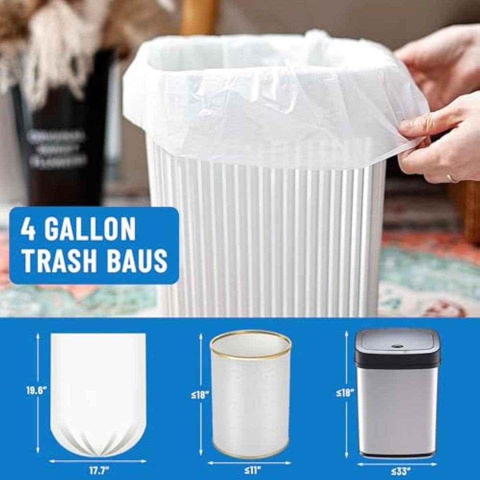 Small Trash Bags 4 Gallon, 100 Count - Unscented Mini Garbage Bags for Bathroom Cans