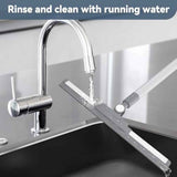 180° Rotating Floor Squeegee with 52'' Long Handle for Floor, Window, and Bathroom Cleaning (White)
