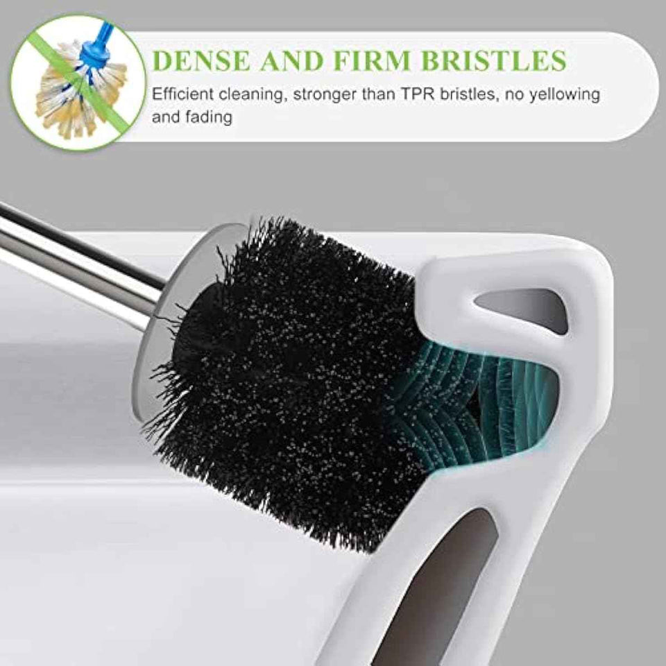 Compact Toilet Brush & Holder, Stainless Steel Handle, Space Saving for Storage