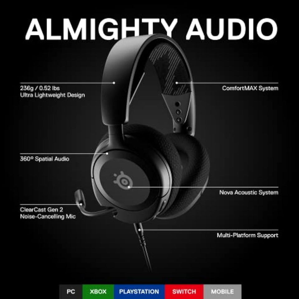 SteelSeries Arctis Nova 1 Multi-System Gaming Headset - Hi-Fi Drivers - 360° Spatial Audio - PC, PS5/PS4, Switch, Xbox - Black
