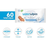 WaterWipes Sensitive+ Newborn & Baby Wipes, 3-in-1 cleans, cares, protects, 99.9% water, unscented & hypoallergenic, 60 count, 2x stronger, thicker & softer