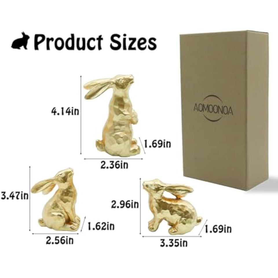 Resin Gold Bunny Decor Rabbit Figurines, Small Easter Bunny Figurine Set of 3, Easter Rabbit Statues for Spring Tabletop Decor