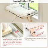 Cloud-Soft cat window perch with zipper cushion, solid wood & metal frame, large cat bed for windows (Large, White)