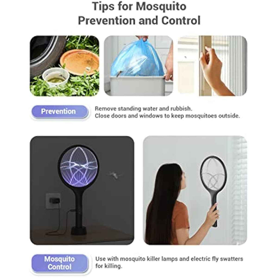 YISSVIC Electric Fly Swatter 4000V Bug Zapper Racket Dual Modes Mosquito Killer with Purple Mosquito Light Rechargeable for Indoor Home Office Backyard Patio Camping (Black-1 Pack)