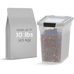 iris usa airtight weatherpro pet food storage container, up to 10 lbs, made in usa, clear/gray