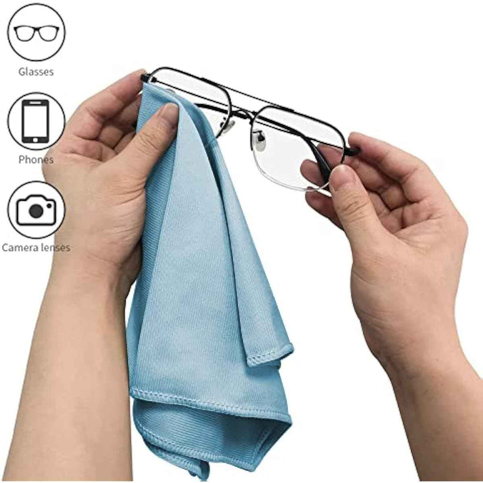 Puomue 6 Pack Microfiber Glass Cleaning Cloths, Lint Free, 16 x 16 Inch, Blue for Windows, Glasses, and Mirrors