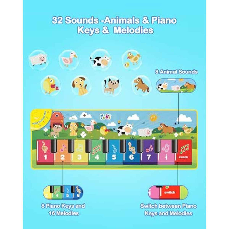 FOKI Floor Piano Mat for Toddlers, Sensory Educational Dancing Musical Keyboard Carpet Toy, Animal Sounds Touch Playmat Blanket, for 1 to 5 Years Old Boy and Girl