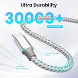 KYEHD 3-pack 10FT 60W fast charging USB-C cables for iPhone 17/16/15, iPad, MacBook, CarPlay and more, grey and white
