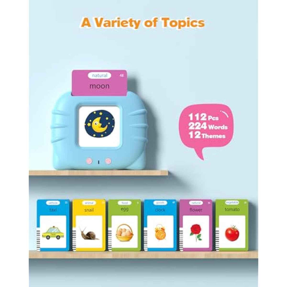 Talking Flash Cards for Toddlers 1 2 3 4 Year Olds, Montessori Language Learning with 224 Words, Pocket Speech Therapy Tools, and Speech Development Educational Playthings for Children