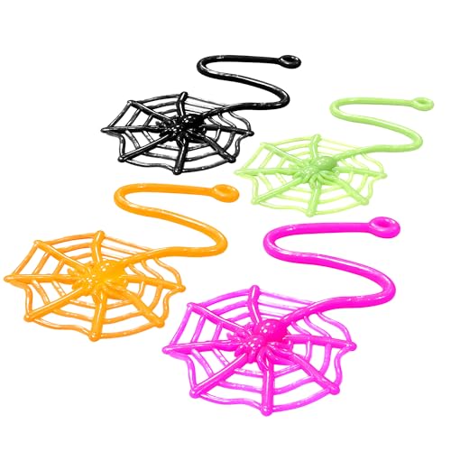 Glow Fever 24Pcs Sticky Spider Web Party Favors Pack, 7.5 inches in Total Length, Halloween Party Favors, Gifts For Birthday, Goodie Bag Classroom Prizes, 4 colors
