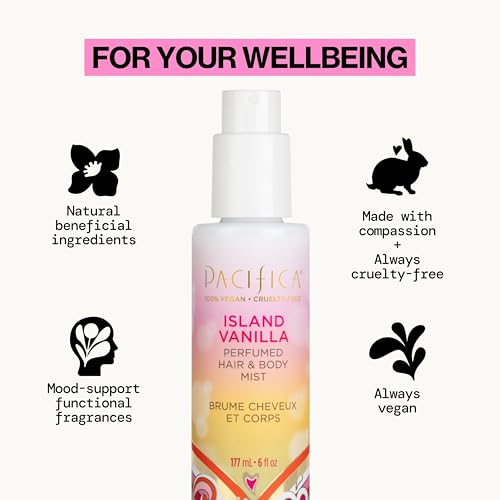 pacificas island vanilla 6oz hair and body mist, paraben-free, no alcohol, vegan and cruelty-free