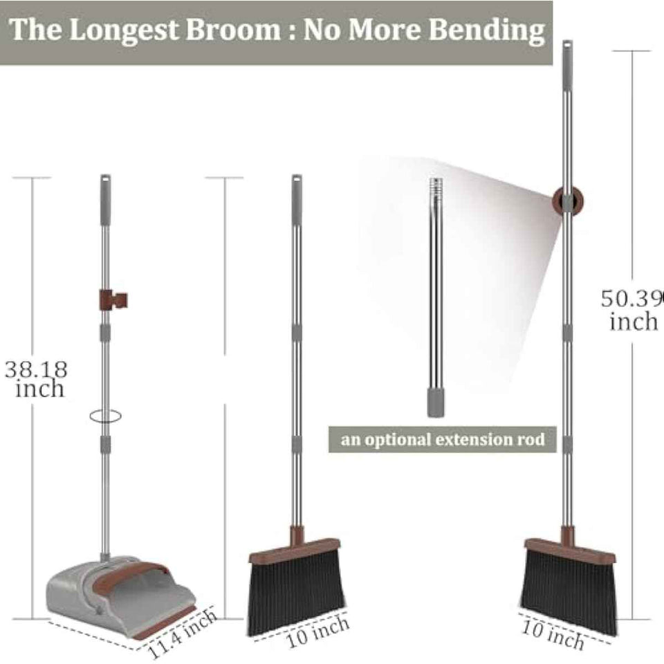 kelamayi upgrade broom dustpan set with self-cleaning teeth and 58in handle