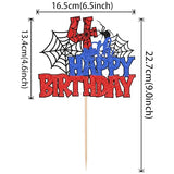 1 PCS Happy 4th Birthday Cake Topper Glitter Spider Web Cheers to 4 Years Four Birthday Cake Pick Superhero Spider Party Decorations for Boys Girls Happy 4th Birthday Party Cake Decorations Supplies