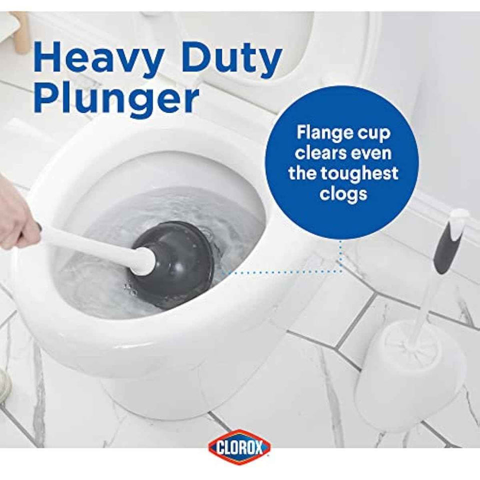 Clorox Toilet Plunger and Bowl Brush Combo with Discreet Caddy - Durable Cleaning Tools for Bathrooms