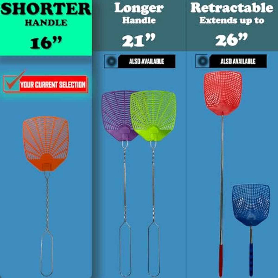 W4W braided metal handle 6 pack fly swatters for indoor/outdoor use with long handle, round corners, and loop design