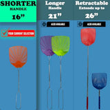 W4W braided metal handle 6 pack fly swatters for indoor/outdoor use with long handle, round corners, and loop design