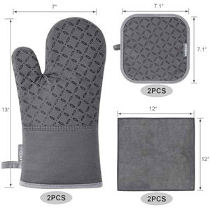 Oven Mitts and Pot Holders 6pcs Set with Non-Slip Silicone Surface, Grey