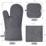 Oven Mitts and Pot Holders 6pcs Set with Non-Slip Silicone Surface, Grey