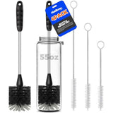 Holikme Bottle Brush Cleaner Set: 14" Stainless Steel Handle, 3 Straw Brushes, Abrasive Wheel for Water Bottles, Cups, Straws