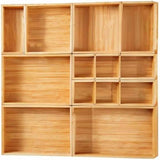 Fabsome Drawer Organizer, Set of 9 Bamboo Wood Kitchen Makeup Desk Junk Tea Drawer Storage Boxes Bins for Cutlery Silverware Utensils Flatware, Small Wooden Container Tray for Bathroom, Office