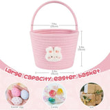 OIAHOMY Easter Basket with Handle, Personalized Bunny Easter Basket for Kids, Woven Rope Gift Empty for Eggs, Baby Treasure Hunt Baskets with Wooden Card for Boys and Girls - Pink