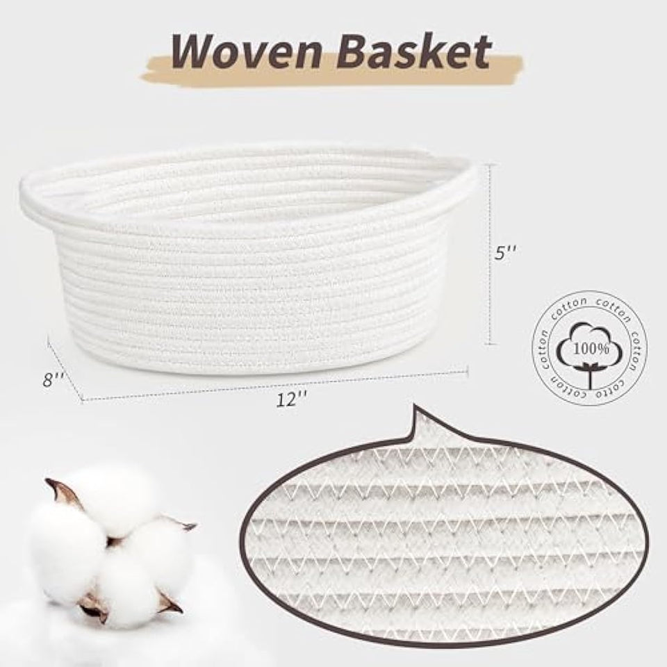 White small woven burr basket with gift bags and ribbons, 12" x 8" x 5", durable storage for gifts, baby toys, and living room essentials