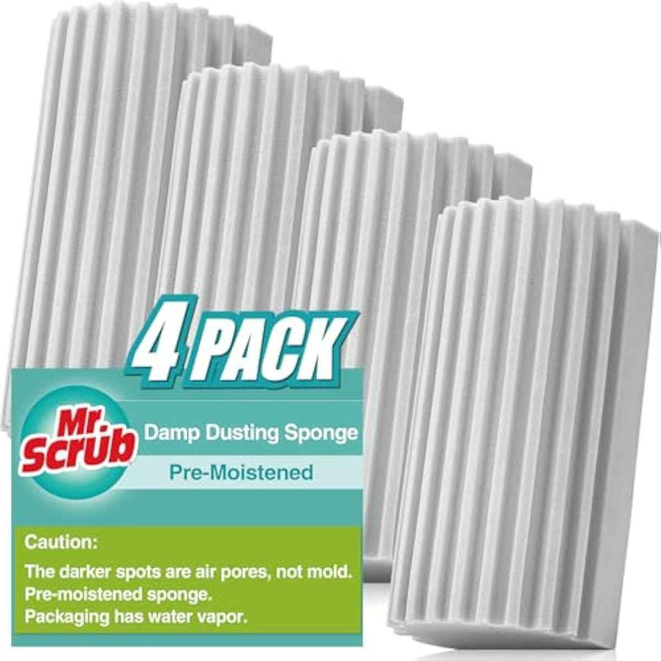 4-Pack Grey Damp Dusting Sponges - Reusable Household Cleaning Tool for Blinds, Fans, Glass, Mirrors